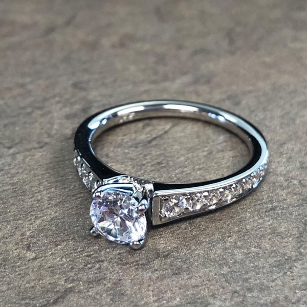 14K White Gold Tapered Diamond Accent Engagement Ring